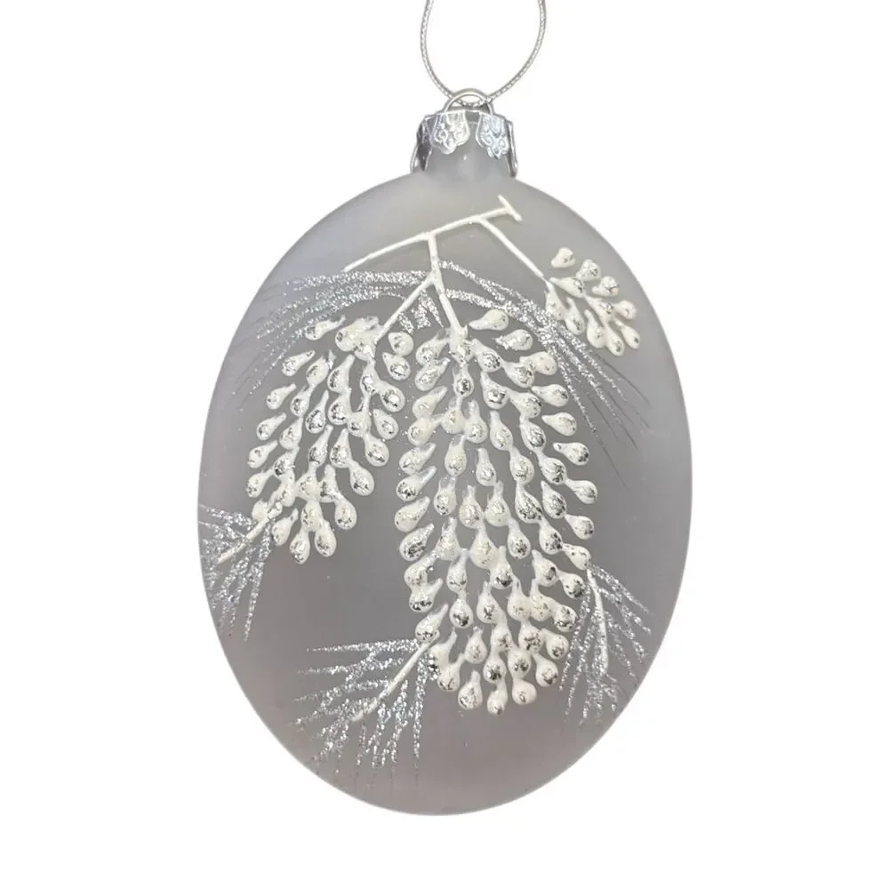 2012 Dated Frosted Glass Christmas Ornament Winter Pine Branch Keepsake